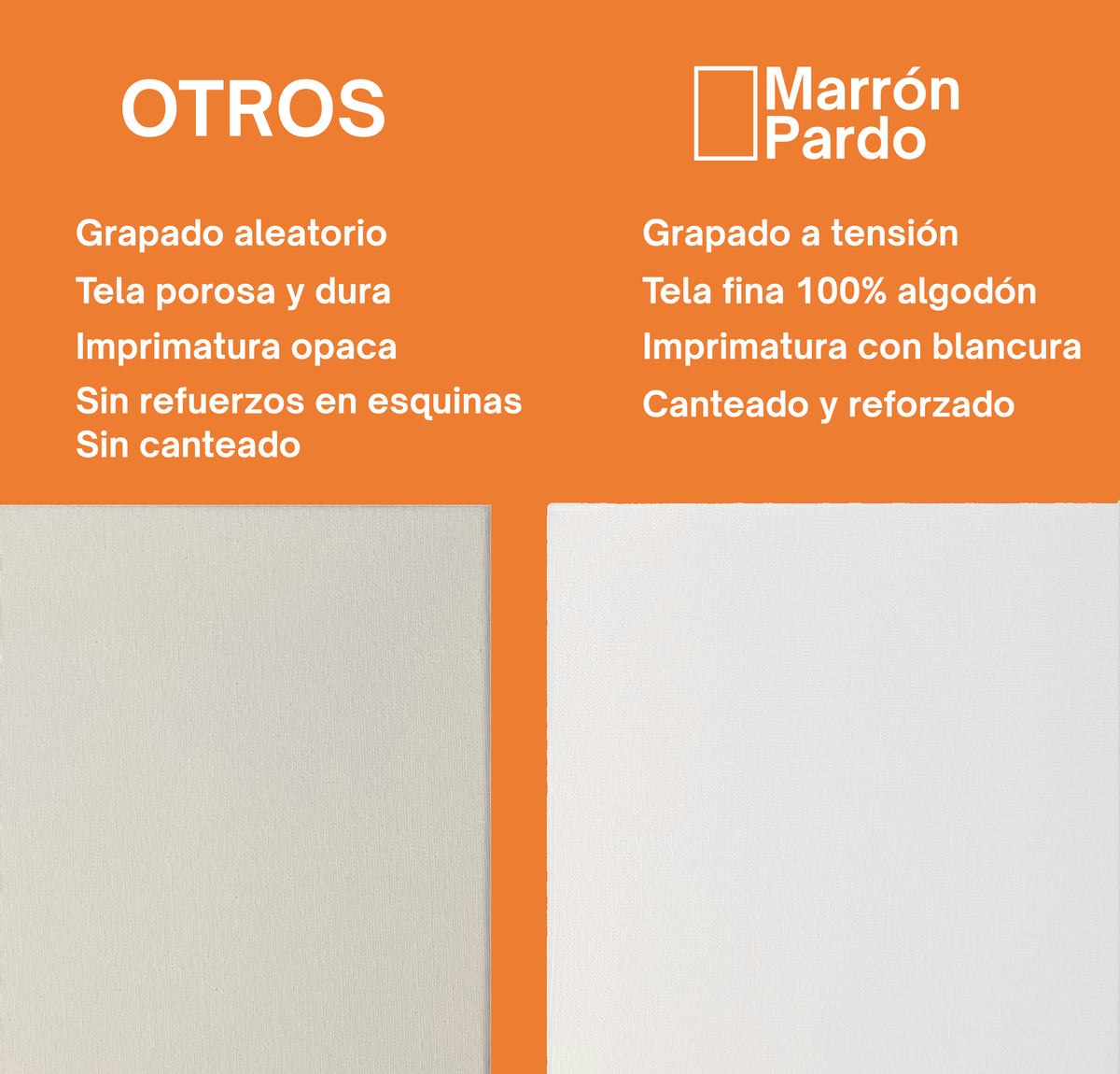 Detalle del bastidor rígido entelado profesional — Marrón Pardo
